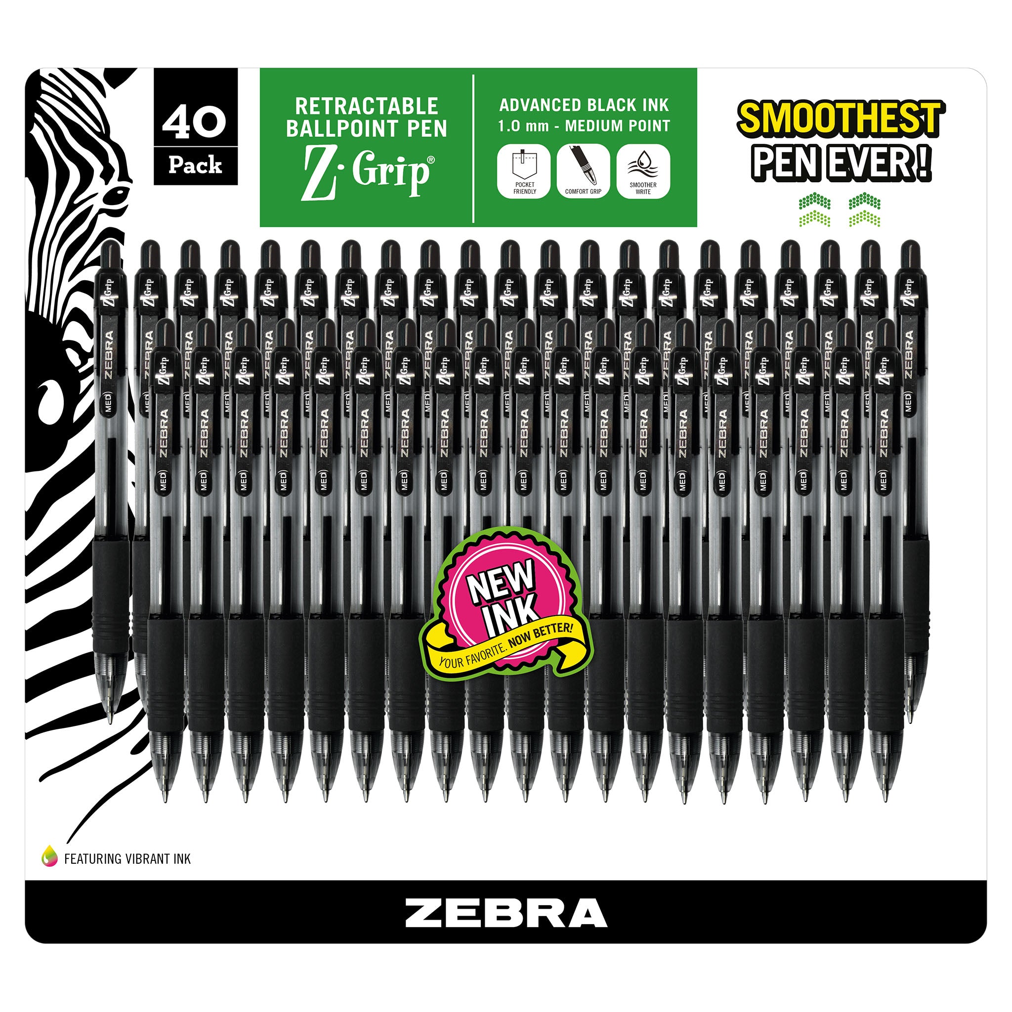 12210Z-GripRetractableBallpoint1.0mmBlack40pk