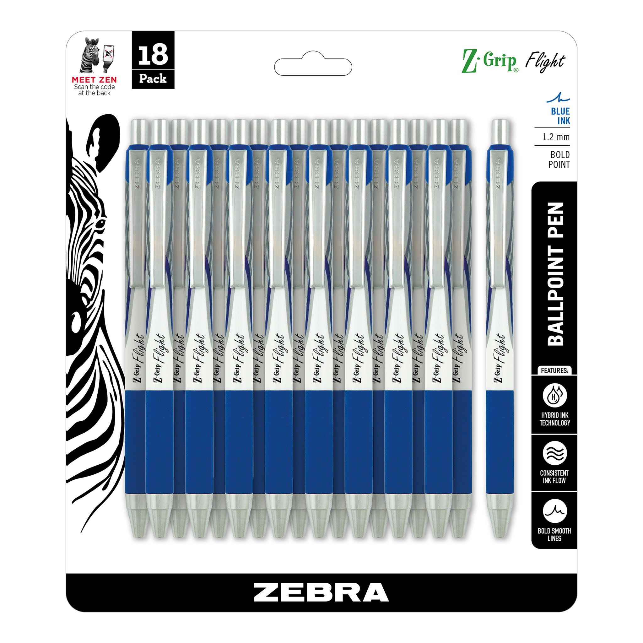 21218_Z-Grip_Flight_Retractable_Ballpoint_1.2mm_Blue_18Pk