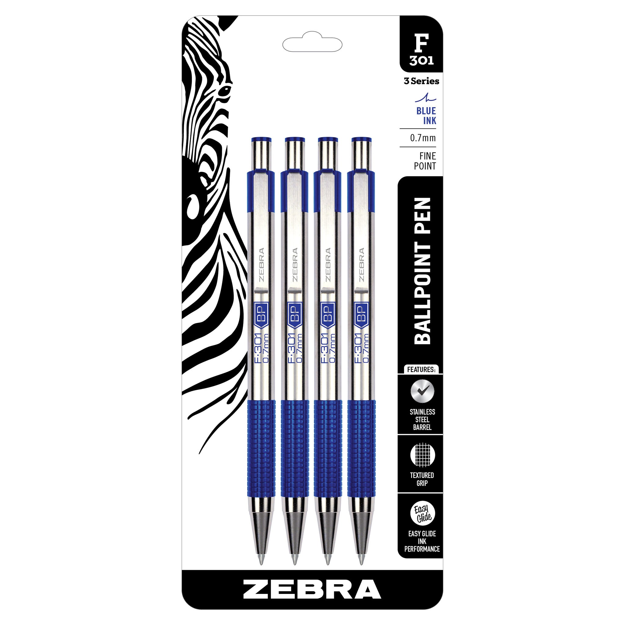 27124F-301RetractableBallpoint0.7mmBlue4Pk