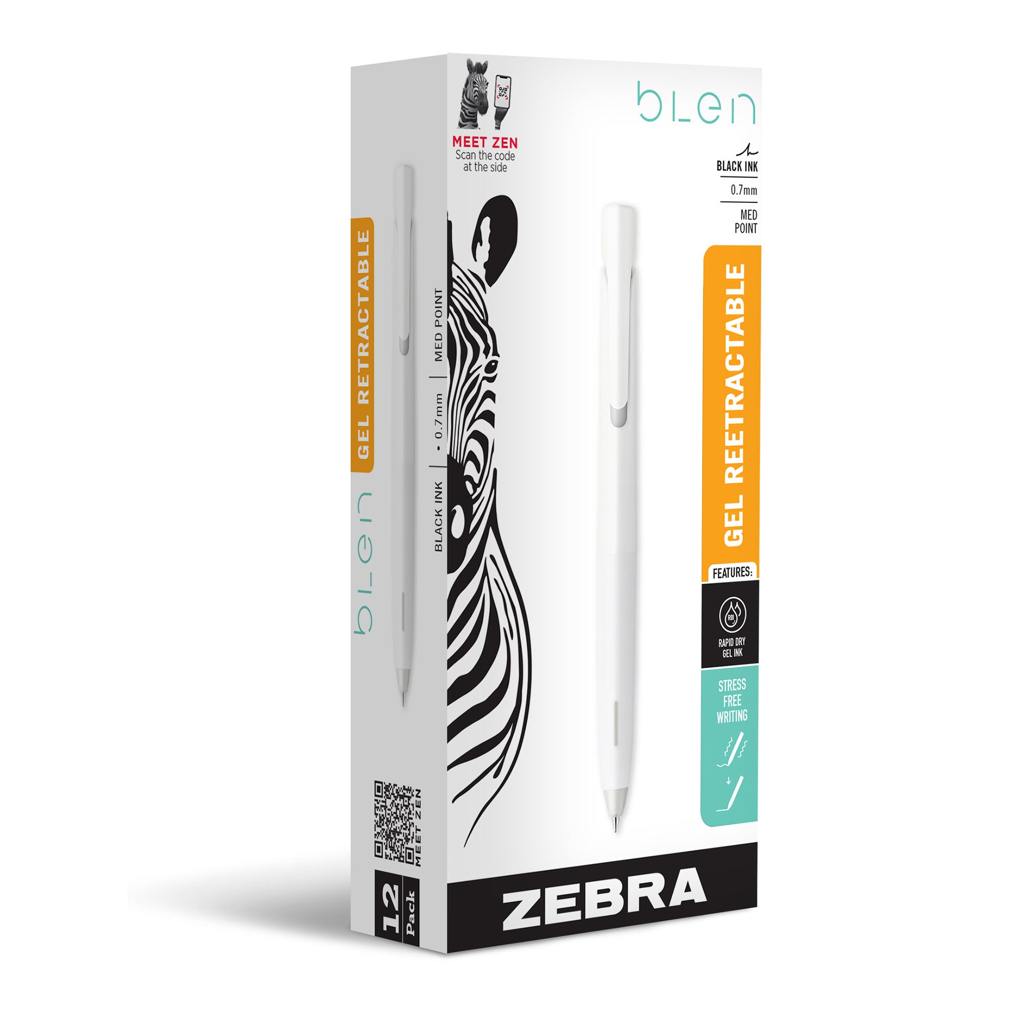 41400_bLen_Retractable_Gel_White_Barrel_0.7mm_Dozen