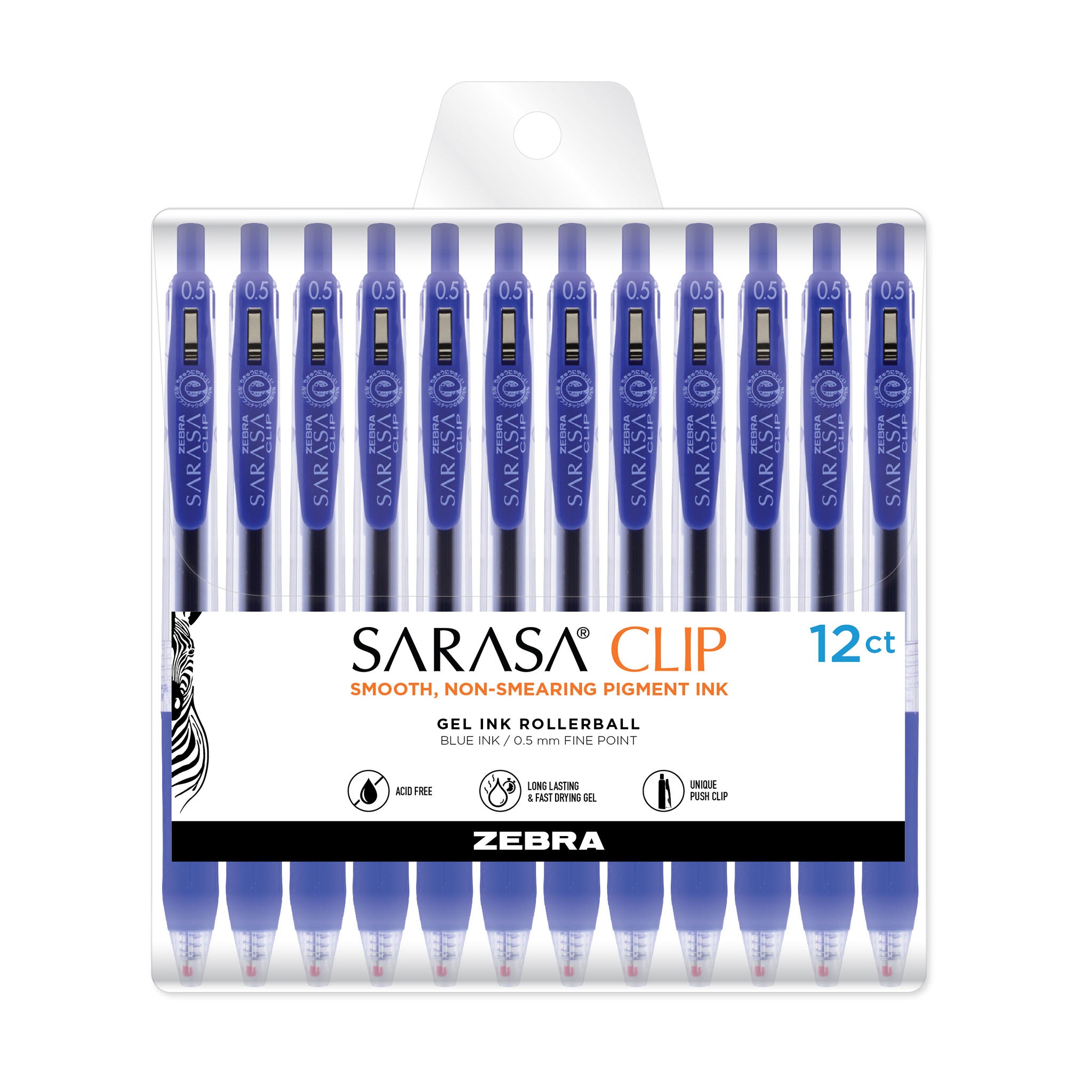44020SarasaClipGelRetractable0.5mmBlue12Pk