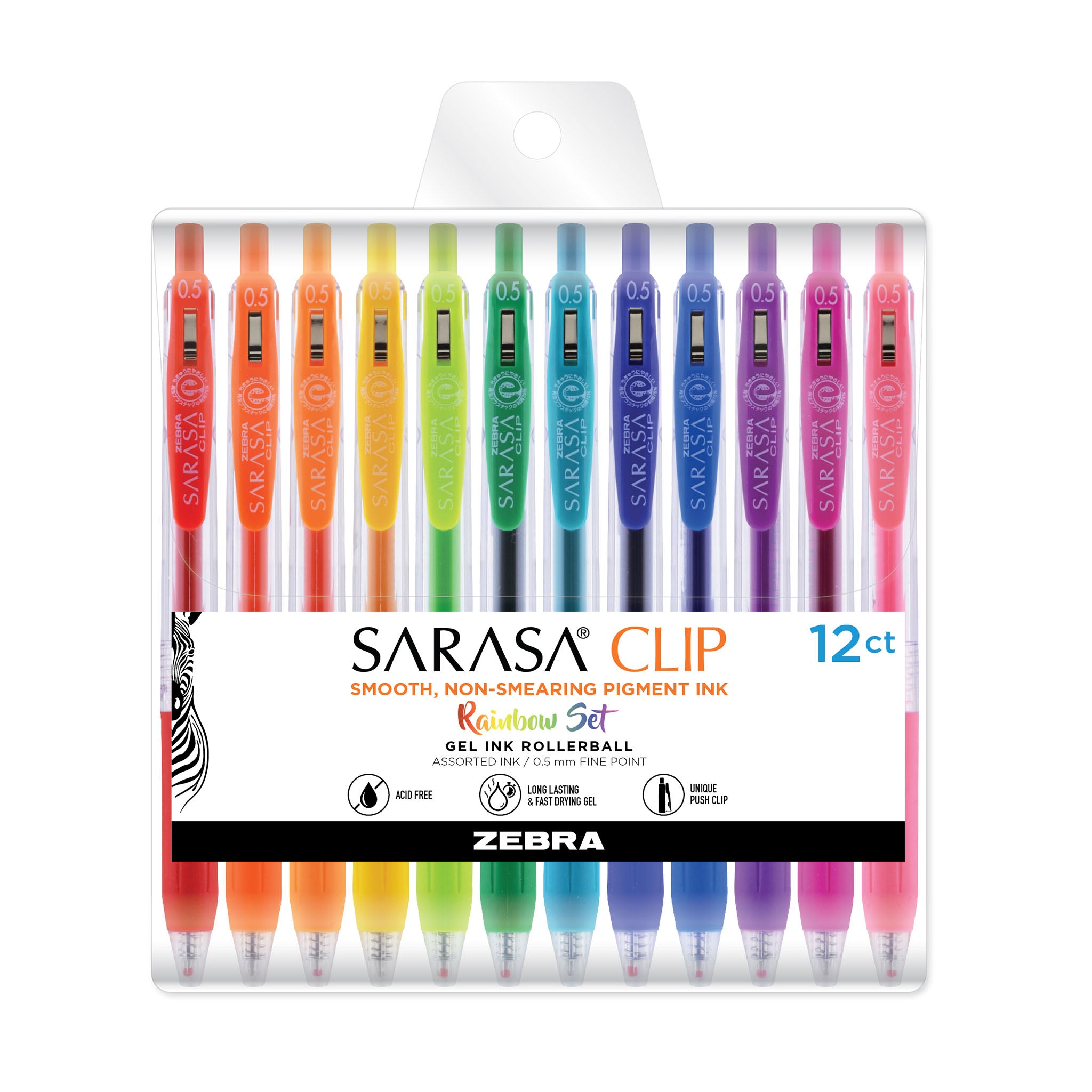 44100SarasaClipGelRetractable0.5mmRainbow12Pk