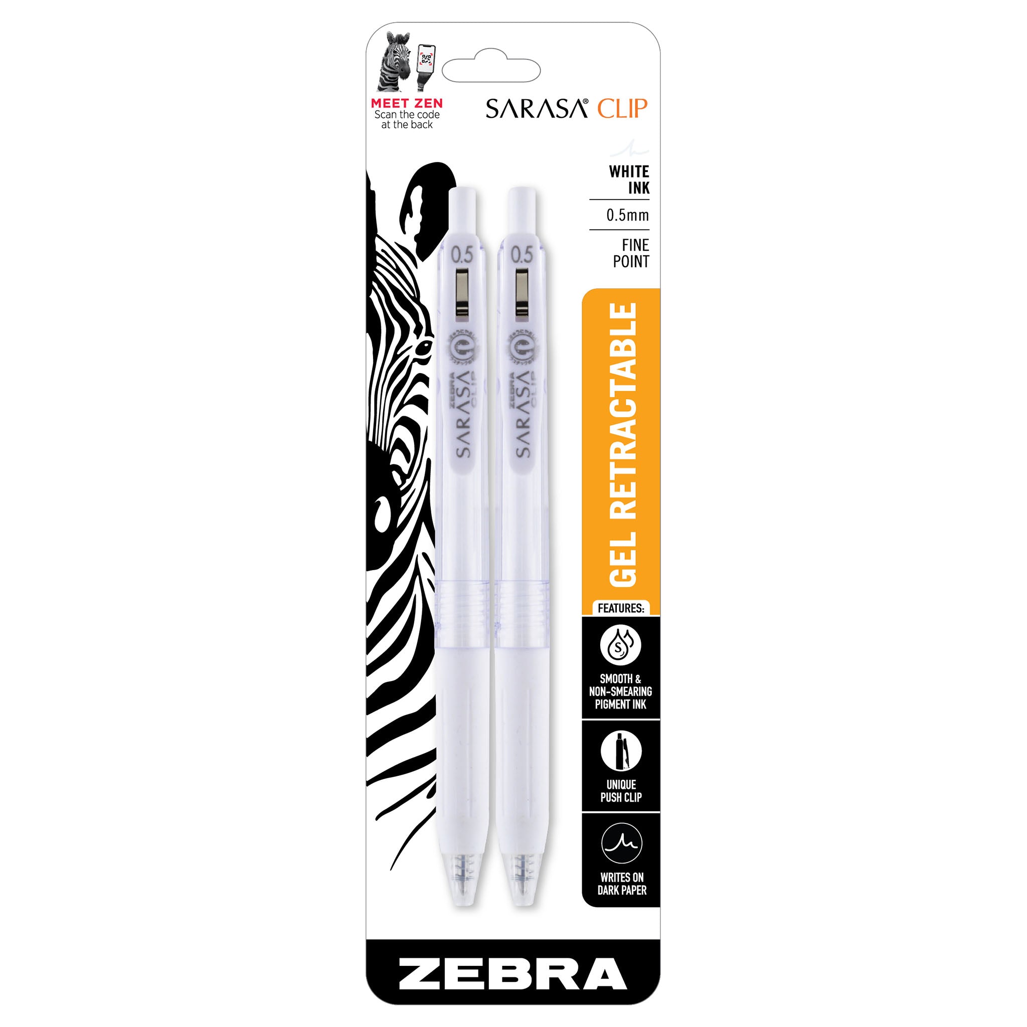 48902SarasaClipGelRetractable0.5mmMilkWhite2Pk